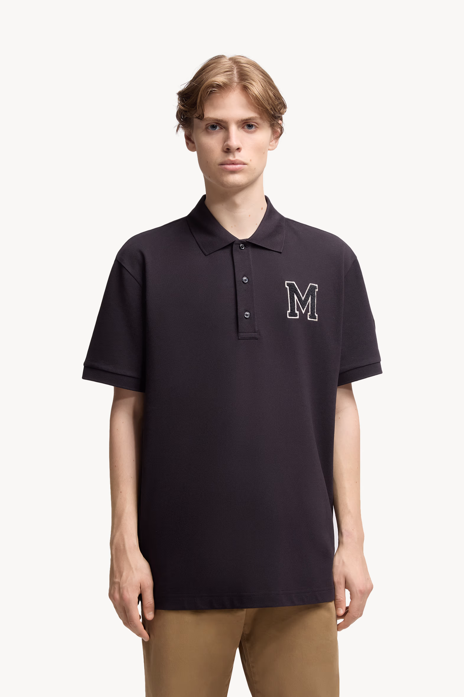 Monogram Cotton Piquet Polo Shirt Men Navy Blue Moncler 3